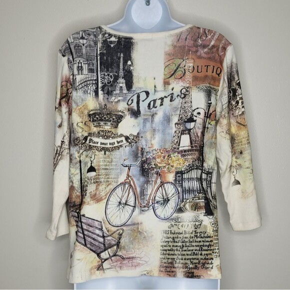 Vintage cyber y2k Paris landscape grunge art to wear 3/4 sleeve top size large - Picture 3 of 9